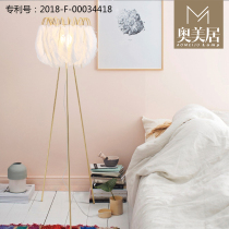 Nordic feather floor lamp Bedroom simple modern living room vertical creative personality ins style net red floor lamp