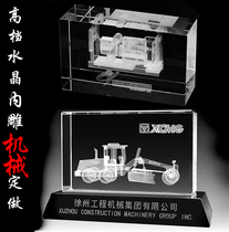 Crystal carving custom mechanical parts engine excavator bulldozer equipment ship crystal gift crystal table