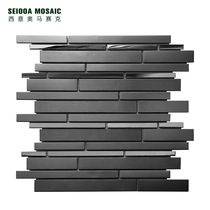 Simple modern metal stainless steel mosaic TV background wall black brushed mirror living room long tile tile