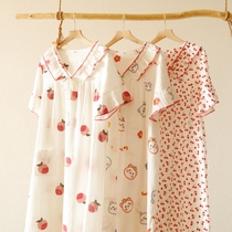 Cute nightgown Women summer short sleeve cotton gauze nightgown home dress loose size Japanese home dress thin