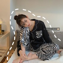 Net red pajamas female autumn student ins loose Korean version cute ancient long-sleeved cardigan home clothes spring and autumn suit