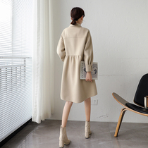 Hepburn style high-end double-sided small swallowtail 2021 new womens autumn and winter cashmere coat woolen jacket long