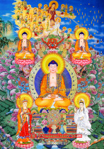 Saha Western three holy places Tibetan King Buddha Sanctum Guanyin Bodhisattva Shakyamuni Buddha portrait image Thangka
