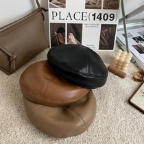 21 Autumn version Type giant Joker tea Brown black leather beret gentle ins earth color Bud hat