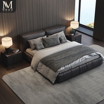 Italian minimalist zhen leather bed Master Bedroom 1 8 meters bed nuptial bed Nordic ins minimalist modern high-end leather soft