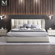 Leather bed Light luxury master bedroom wedding bed Italian minimalist first layer cowhide 1 8 meters 1 5 meters large bed with storage high box bed