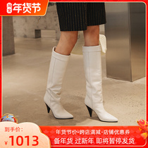 ALEXSARA Gaoding series 2021 autumn and winter new leather boots high boots tapered heel straight boots women