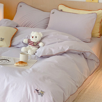 Princess Wind Ins pure cotton washed cotton bed Four sets 100 All cotton pure color bed Quilt Cover Sheet Three Sets Women