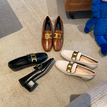 Mid-heel single shoe female uncles house 2021 Spring and Autumn New British style round head thick heel one pedal Le Fu shoes women