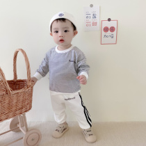 Childrens Korean version of the clothing The childrens striped loose blouse male girl casual long sleeve boy dress spring fall 1-3 years old