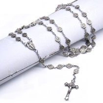 Vintage Silver Alloy St. Benedicts Rosary Rosary Necklace Cross Prayer Bead Supplies