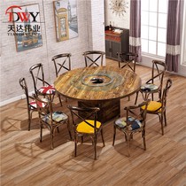 Hot pot table round table retro barbecue string shop table induction cooker industrial theme restaurant iron dining table and chair combination