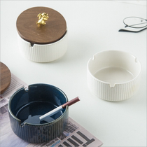 Nordic Style Ceramic Ashtrays Windproof with cover Light Extravagant Home Living Room Creative Personality Trendy Smoke Cylinders Smoke Proof