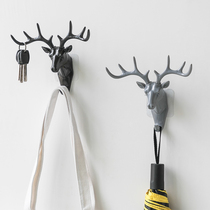 Deer head decorative hook wall-mounted entrance key storage creative door shelf Wall hanging coat rack free hole