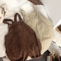 Super whipping pants ~ Korean childrens clothing male and female children corduroy belt pants baby autumn and winter suspenders tide