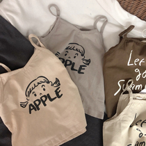 Super cool~Korean retro literary fan male and female baby cartoon print halter shirt wild letter vest summer