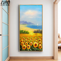 Sunflower oil painting landscape modern simple porch decorative painting vertical living room aisle corridor mural hand painted Van Gogh