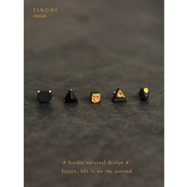 Black Gold Listen Clay Original Ceramics 925 Silver Ear Nail Neutral Triangle Classic couple Texture Black Earrings
