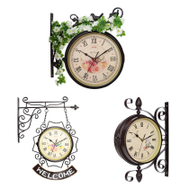 Special price American country pastoral wrought iron mute bird living room bedroom dining room European double-sided wall clock clock clock
