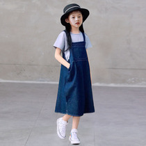 2022 Summer new girl two sets Korean version soft short sleeve T-shirt denim harness skirt suit pro-son slim fit