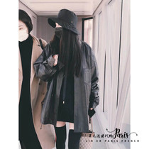 Linger Fa Dai maje autumn and winter new Yang mi with the same clothes loose medium-long black motorcycle leather jacket