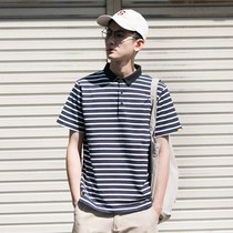 Hong Kong trendy brand summer striped POLO shirt mens trend loose short-sleeved T-shirt couple Japanese lapel polo shirt