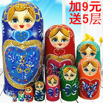 Set doll 10 layers Russian features air-dried basswood pure handmade creative color gift toys 0300