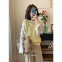 susu color beauty-fried ultra-young seaMao loose v collar slim outside wearing the Machia thin and sleeveless sweater