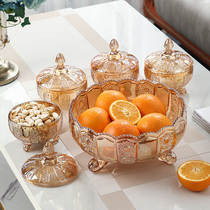 Fruit plate candy jar set living room home fruit bowl Creative Glass fruit plate snack plate New year nut box with lid