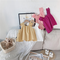 Summer girls  tops 2021 Korean version of the little girl thin sleeveless solid color vest Western style sweet candy color suspenders