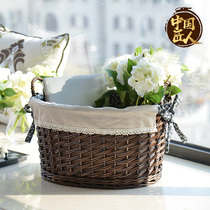 Yiran home pastoral straw wicker rattan sundries storage storage basket desktop round basket hand-woven basket