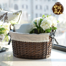 Yiran home pastoral straw wicker rattan sundries storage storage basket desktop round basket hand-woven basket