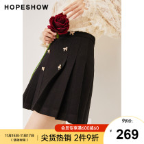 Red sleeve bow black skirt winter 2021 new womens sparkling sweet slim A pleated skirt
