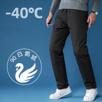South Koreas new autumn and winter liner white goose down casual warm pants men and women with the same paragraph black loose straight down pants tide
