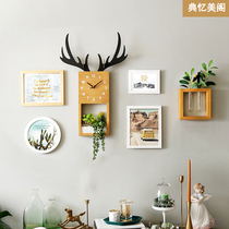 Photo wall green plant decorative painting combination photo frame hanging wall creative photo wall simple modern personality living room deer Nordic