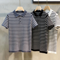 Ice silk new summer lapel short-sleeved t-shirt mens knitwear summer striped wild casual striped polo shirt