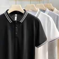 British style striped mens summer silk cotton trend polo shirt lapel Korean version of casual youth short-sleeved T-shirt men