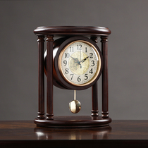 Desk clock base bell retro Chinese solid wood sitting clock clock home living room table pendulum table pendulum clock light extravagant clock swing piece