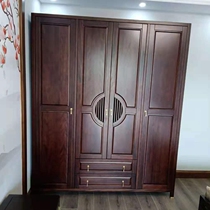 Yamu Ten Han) ebony wood four-door wardrobe new Chinese Zen wardrobe lockers flat log bedroom