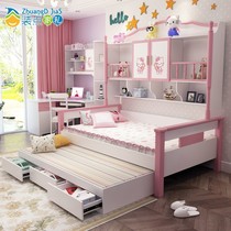 Childrens wardrobe bed integrated girl princess single small apartment space saving multi-function bookcase bookcase bedcounter combination