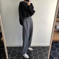 EW gray suit wide leg pants womens high waist mopping 2021 new long hanging spring new loose straight trousers
