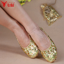Flying charm belly dance shoes Practice shoes Soft-soled Indian dance shoes Adult sequin gold belly dance dance shoes