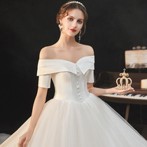 French light wedding dress 2021 new bride temperament satin small man main yarn princess style simple atmosphere tailing summer