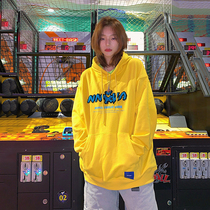 NNOVA20FW National tide cartoon yellow hooded sweater male embroidery dancing bear hoodie female bright porn couple outfit