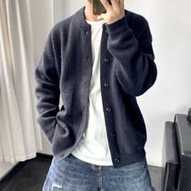 Thick knit sweater cardigan mens spring and autumn jacket ins harbor style casual loose jacket simple light cooked top