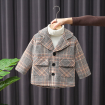 Boy son of a big coat thickened Korean version of baby Mao and a new childrens plaid jacket for children in autumn and winter