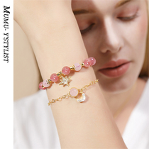 Strawberry crystal bracelet female Xia Xingyue ins niche design peach blossom lucky handstring to give girlfriend birthday gift