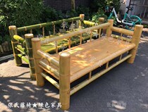 Zhangs rattan chair Bamboo furniture Nanzhu four-person bamboo chair bed combination handmade Arhat bed Sofa four-person sofa chair