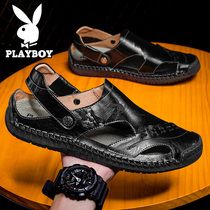 Floral Playboy sandals Mens leather Summer New Breathable Fashion Casual Beach Shoes Mens Outdoor Dual-use Cool Tug