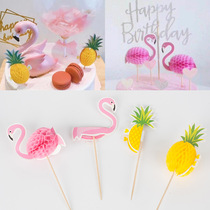 50-pack three-dimensional pineapple Flamingo scene cake decoration party dessert plug-in cake shop dedicated